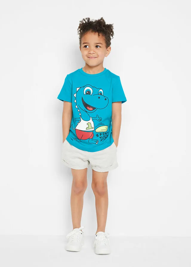 CAMISETA Y PANTALóN CORTO PARA NIñO (2 PIEZAS) TURQUESANATURAL JASPEADO